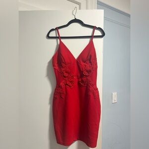 Fashionnova Red Lace Appliqué Bodycon Mini Dress Size Medium